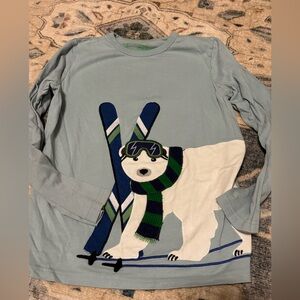 Adorable mini Boden Polar Bear Skiing appliqué Shirt -size 11/12